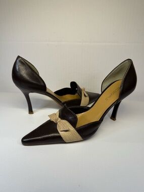 BCBGirls Brown Leather Pointed Toe D'Orsay Bow Pumps Heels Size 7B